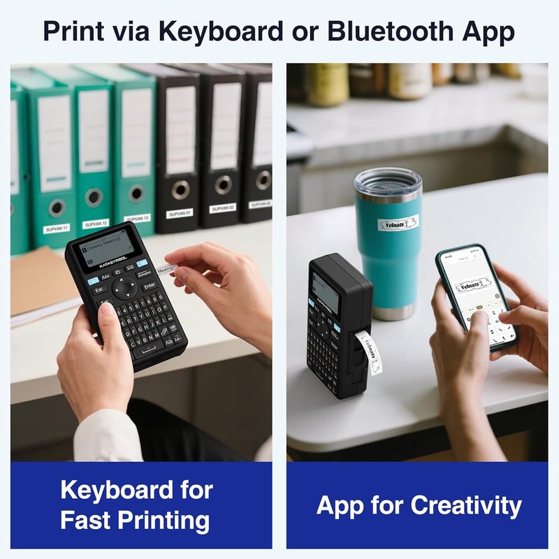 SUPVAN E11 Bluetooth Label Maker Machine with 4 Tapes, Support Keyboard & App with 40 Fonts and 650+ Icons, Rechargeable Inkless Labeler for Home, Kitchen, Office, School, Organization, Black - Image 2
